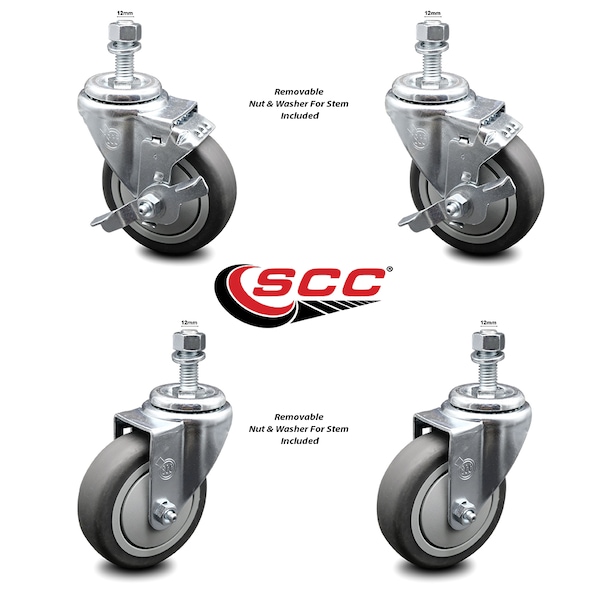 Service Caster 4 Inch Thermoplastic Rubber Swivel 12mm Threaded Stem Caster Brake SCC, 2PK SCC-TS20S414-TPRB-M1215-2-TLB-2 - main